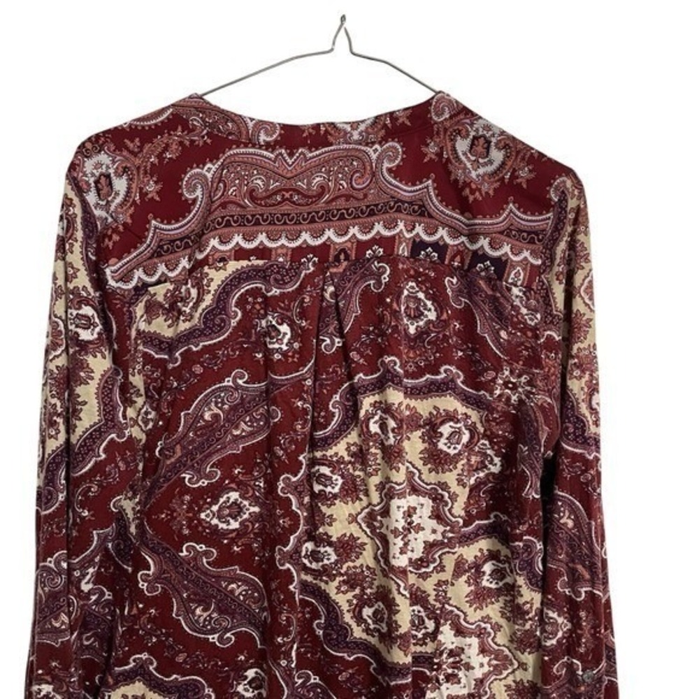 TINY Womens Paisley Sequin Henley Blouse Burgundy Boho Long Sleeve Top Medium - Picture 6 of 8